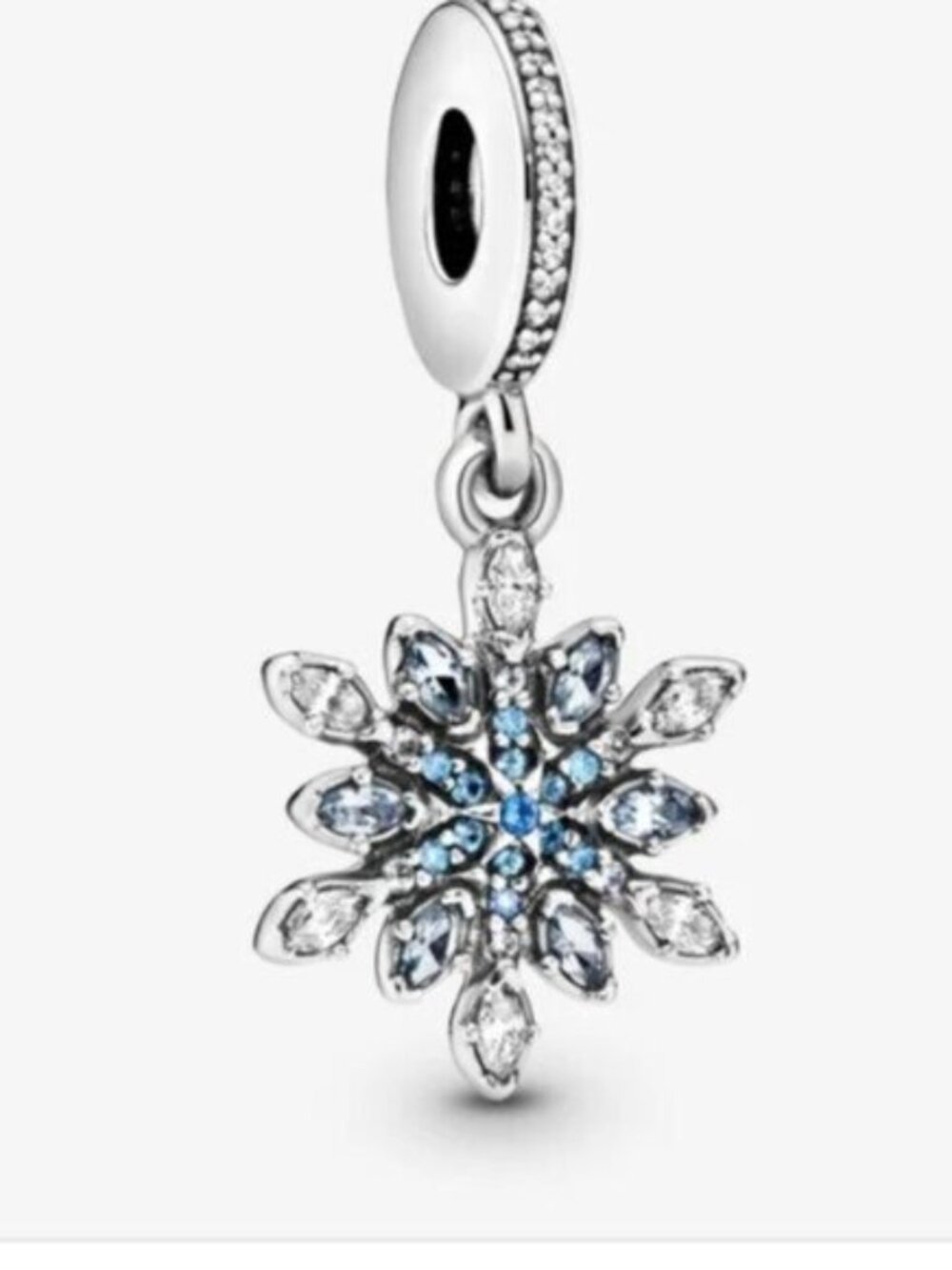 Pandora Silver Snowflake Dangle Charm with Light Blue and Clear Stones